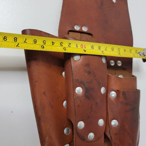 Vintage Leather Tool Belt Holster | 3-Pocket Riveted Carpenter or Stylist Pouch - Picture 10 of 12